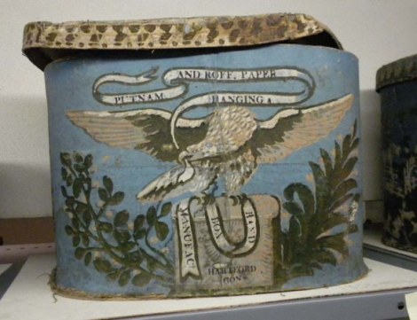 This ca. 1823 bandbox was made in Hartford by the firm of Putnam &amp; Roff, which also manufactured wallpaper. CHS 1956.45.63