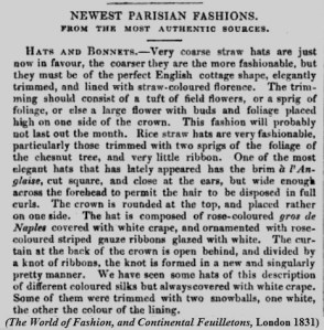 Coarse straw bonnets 1831