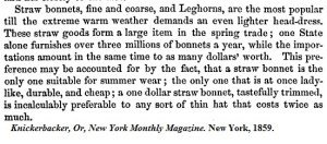 Coarse straw bonnets for hot weather 1859