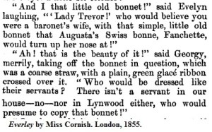 Coarse straw bonnets for servants 1855